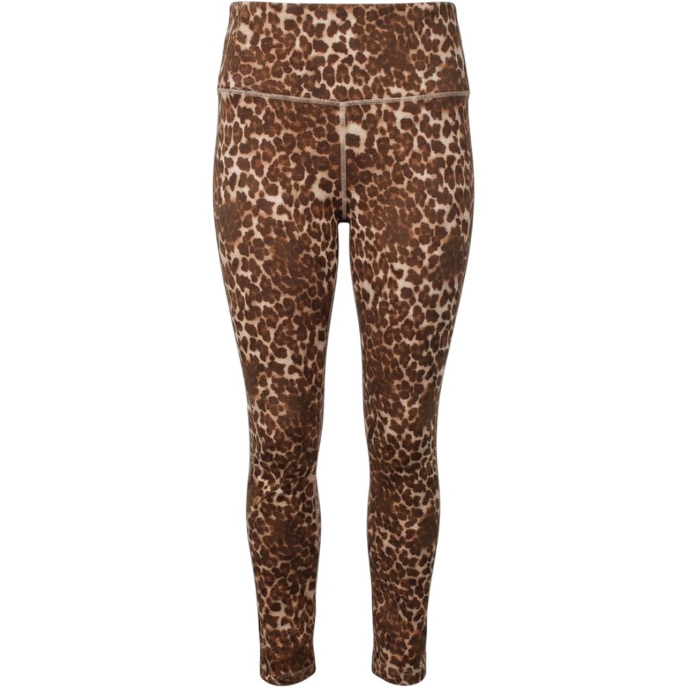 No Comment Leopard Print Yoga Pants Large Flared Leggings Fold Over Waist Brown